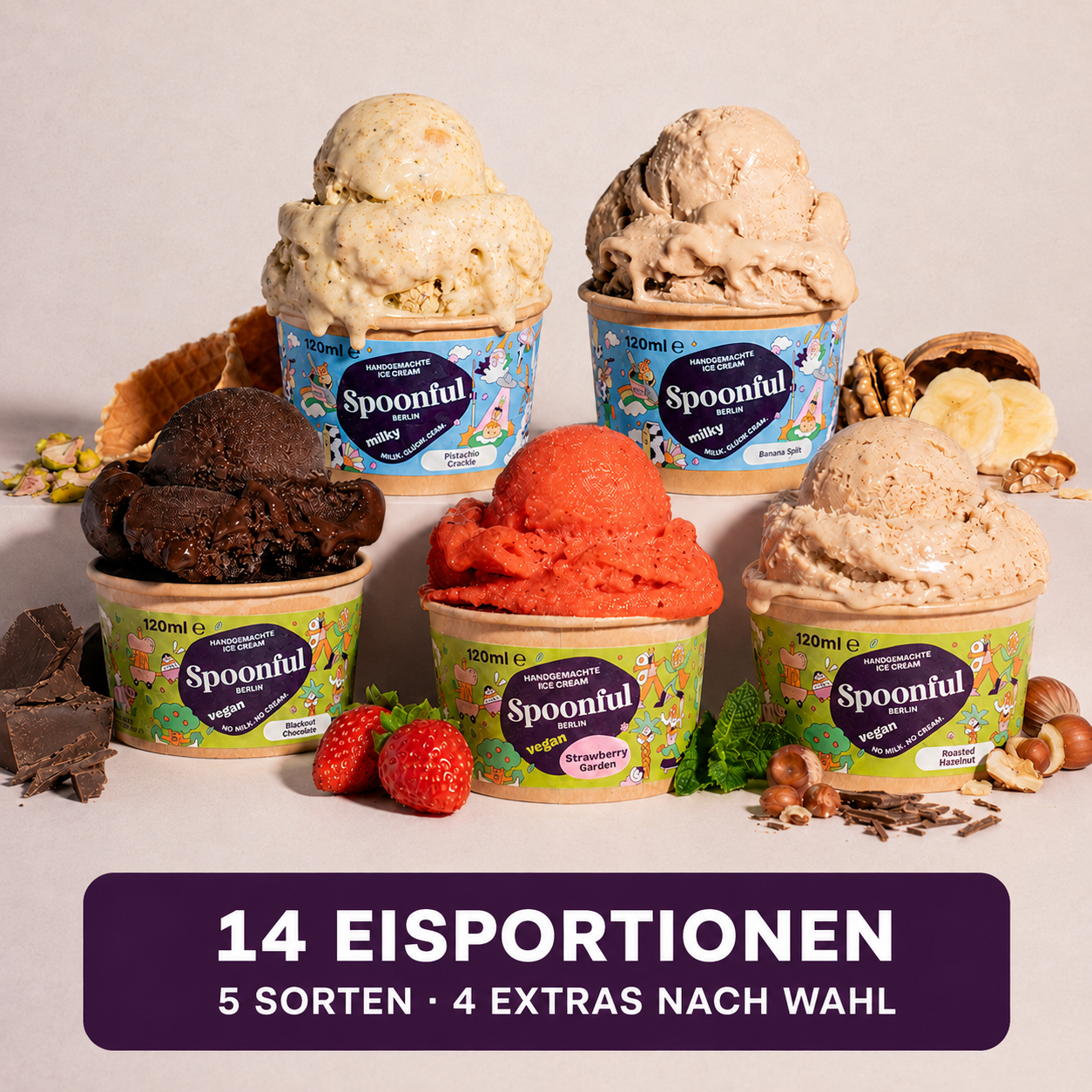 Eis-Probierbox - 14 Eisportionen in 5 Sorten