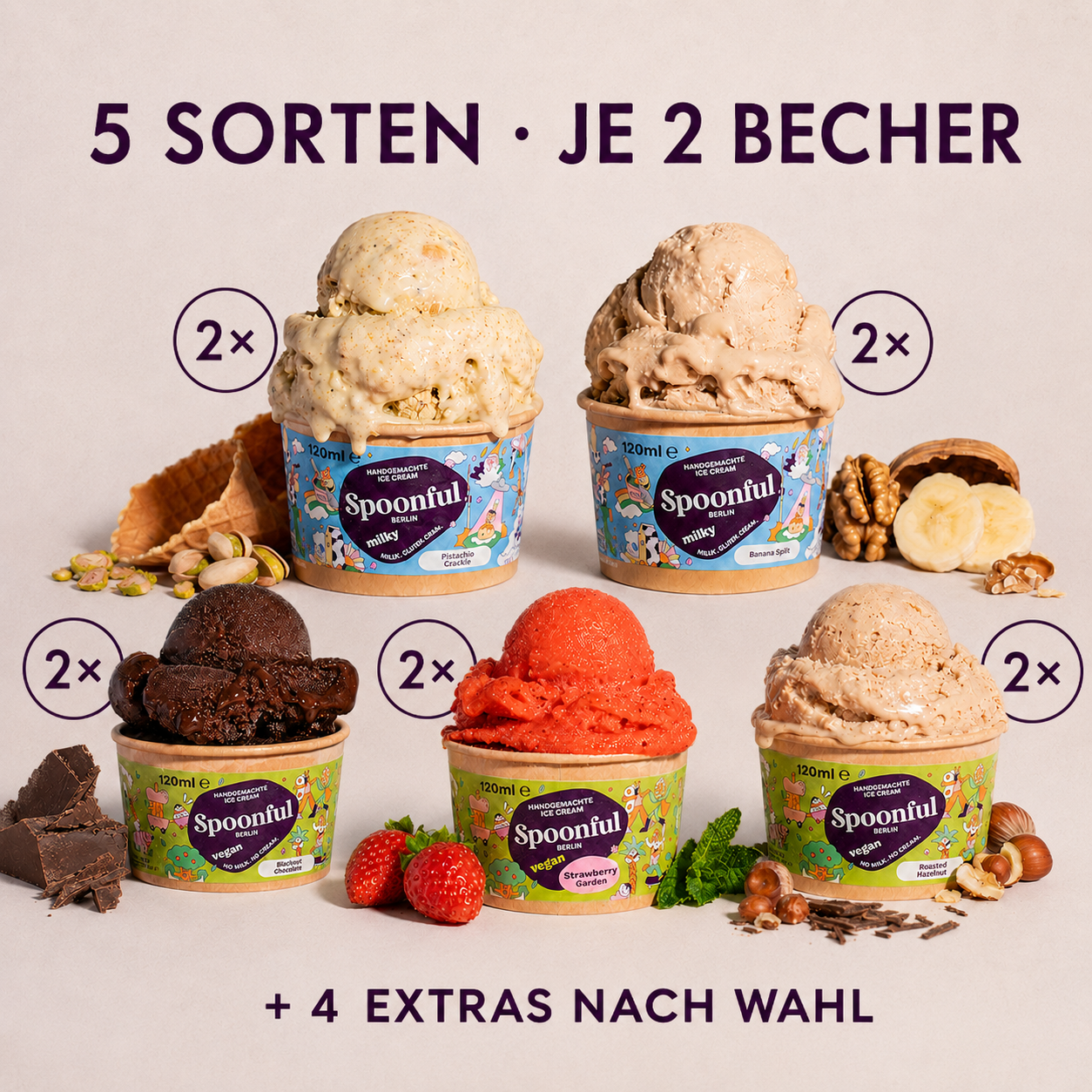 Eis-Probierbox - 14 Eisportionen in 5 Sorten