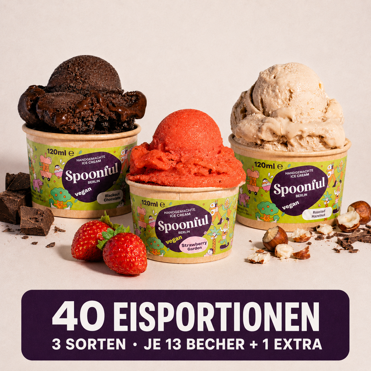 Veganes Eis für Party & Büro – 40 Eisportionen in 3 Sorten
