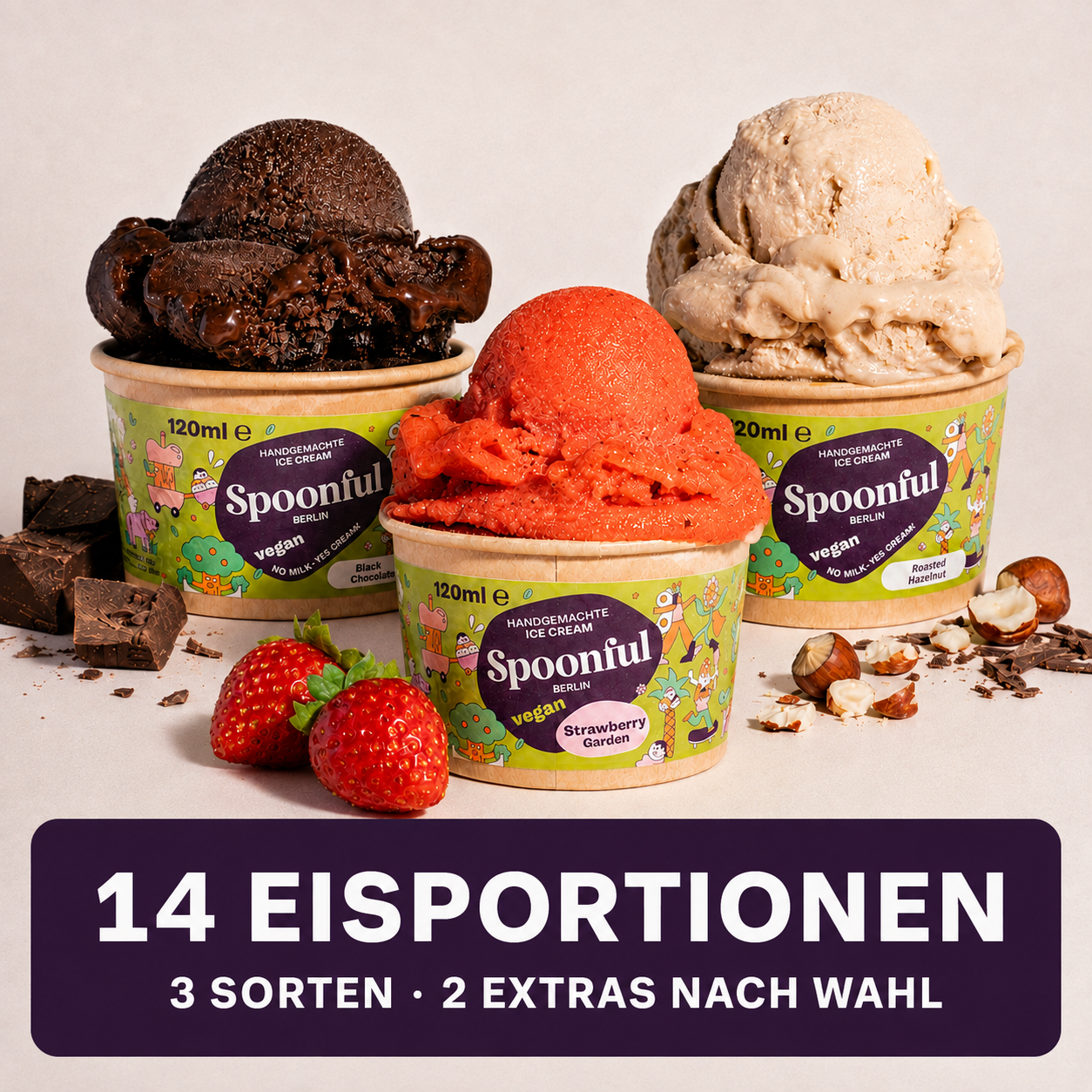 Vegane Eis-Probierbox – 14 Eisportionen in 3 Sorten