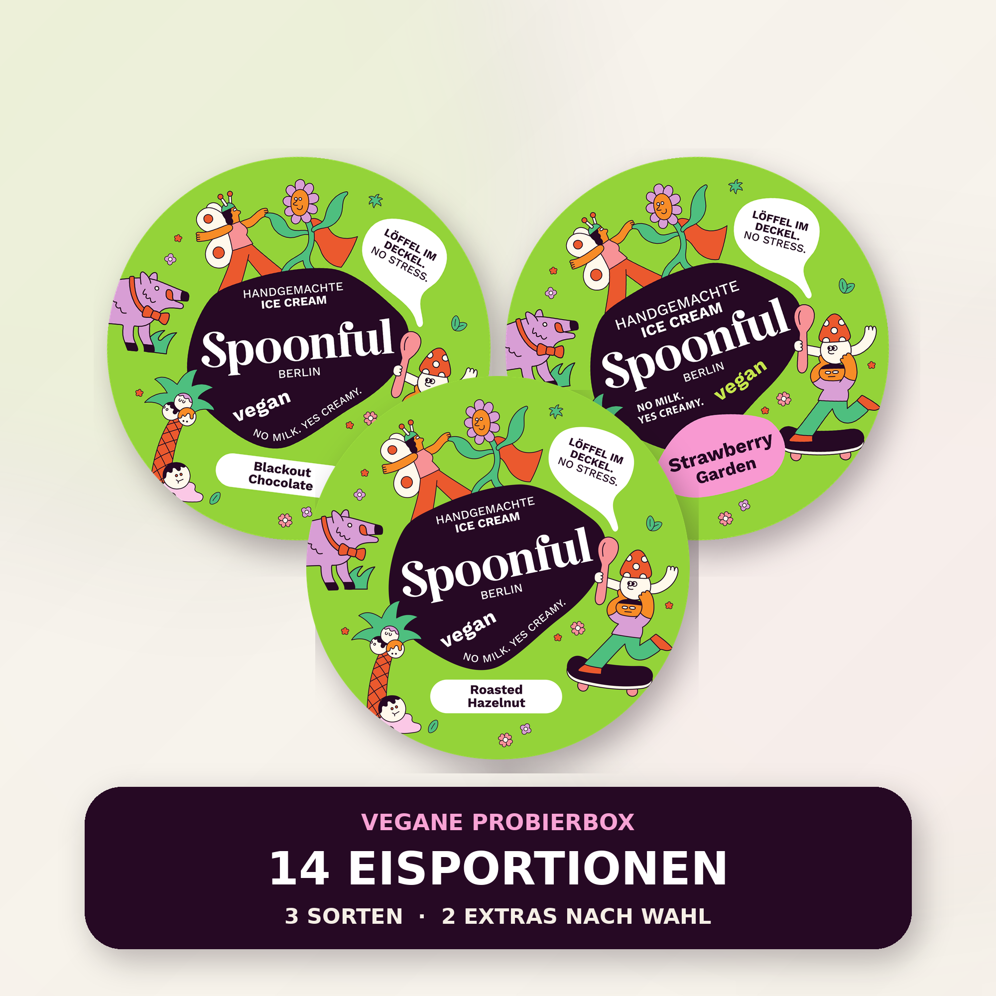 Vegane Eis-Probierbox – 14 Eisportionen in 3 Sorten