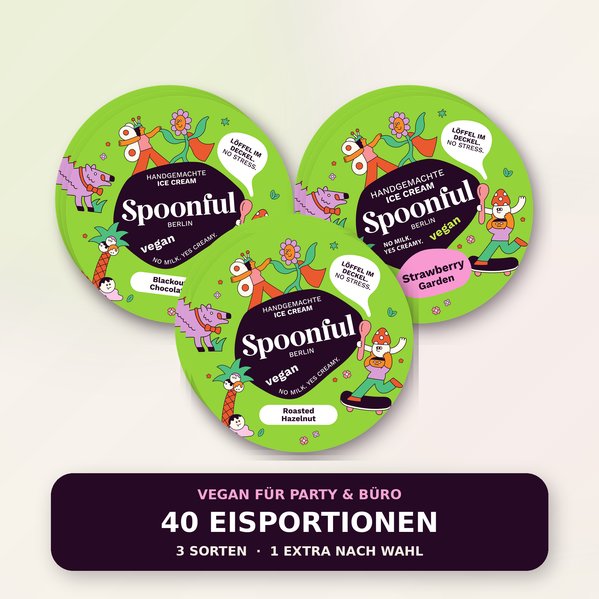 Veganes Eis für Party & Büro – 40 Eisportionen in 3 Sorten